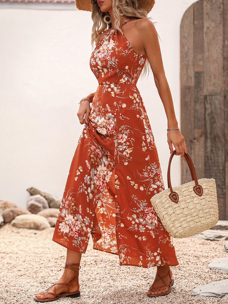 Damen Maxikleid mit eleganten Seitenschlitzen und floralen Akzenten Echo Archiv