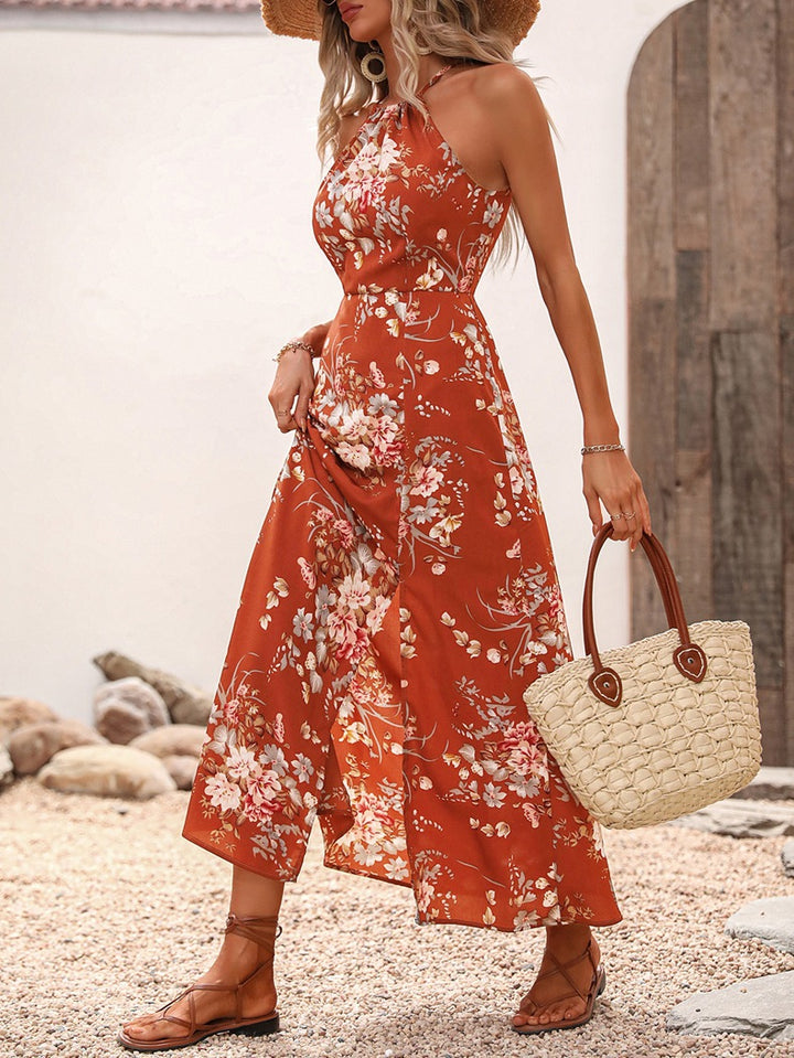 Damen Maxikleid mit eleganten Seitenschlitzen und floralen Akzenten Echo Archiv