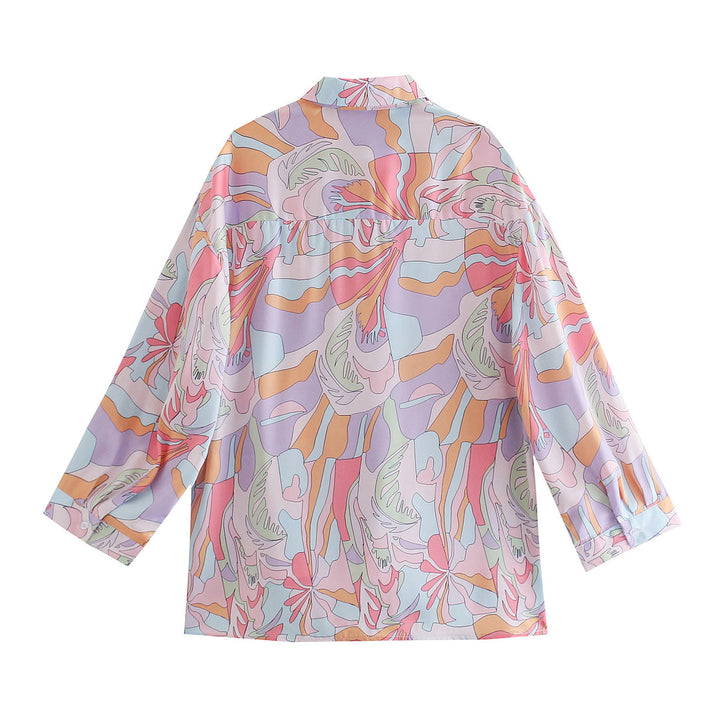 Damen Oversize-Hemdbluse mit abstraktem Allover-Print, leichtes Chiffon-Top, langärmelig Echo Archiv