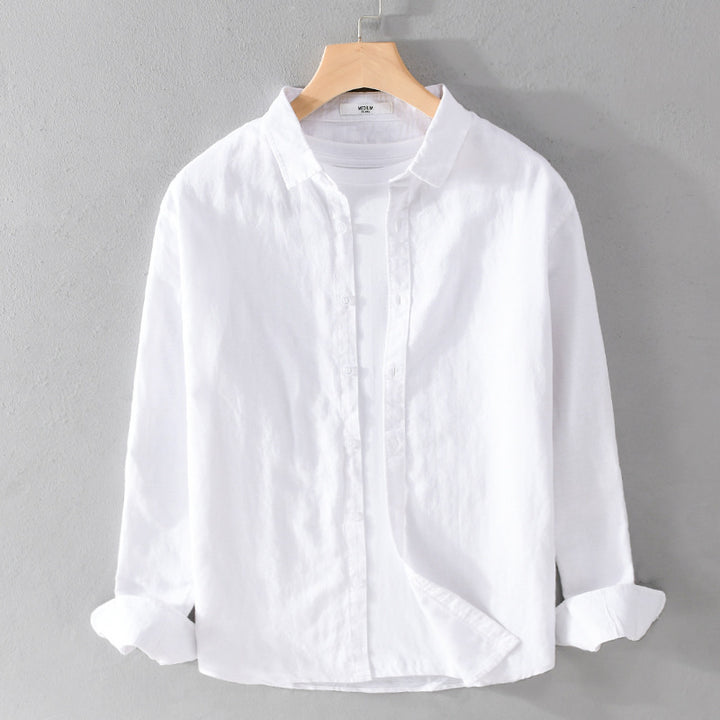 Herren Leinenmix-Layering-Overshirt mit Kentkragen, gerundetem Saum und Soft‑Touch Echoarchiv