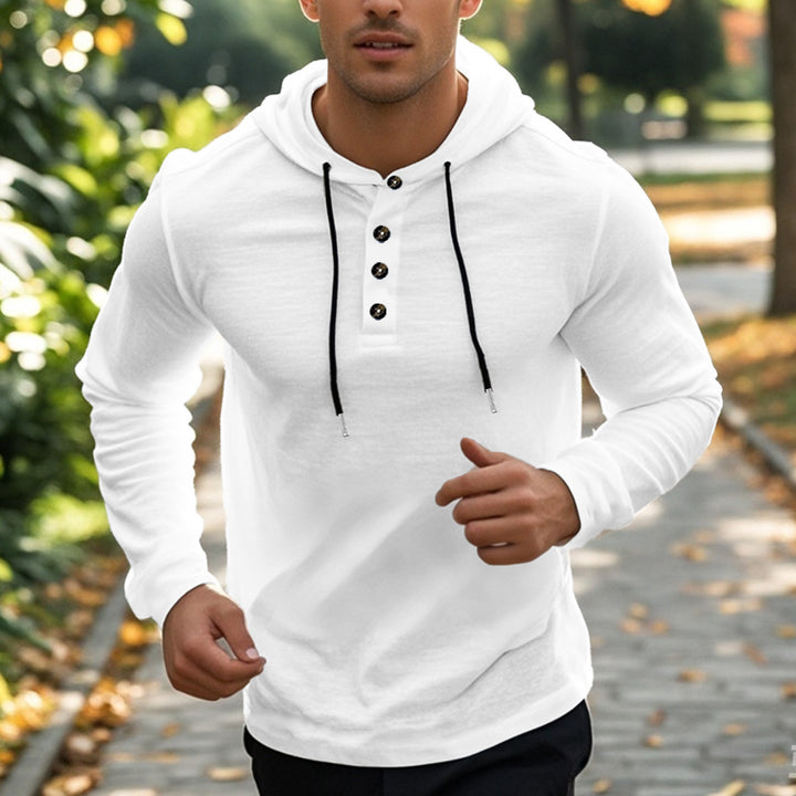 Herren Kapuzenpullover mit zwei Knopfverschluss und sportlichem Schnitt Echoarchiv