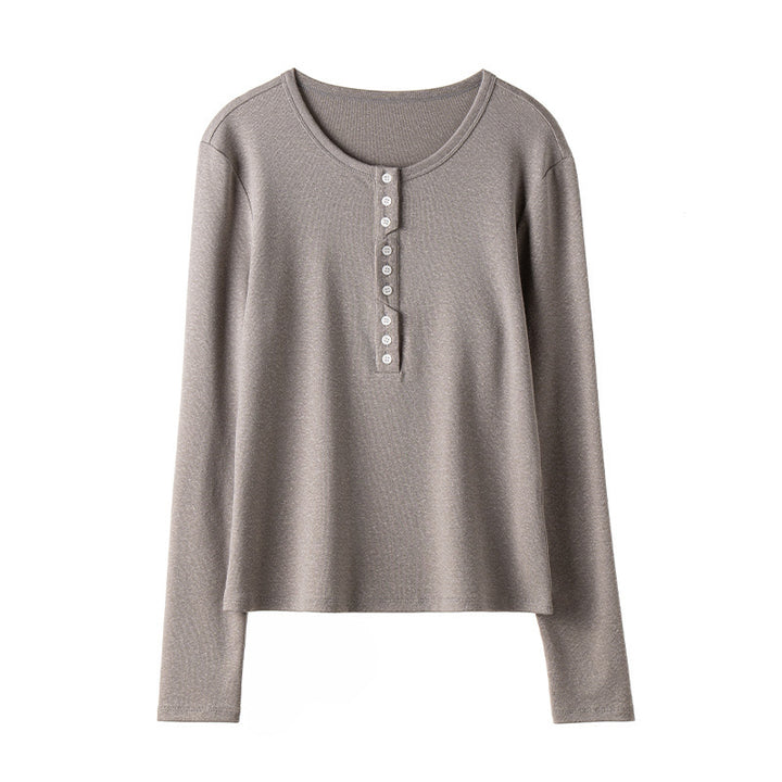 Damen Langärmeliges Henley-Shirt aus feinem Jersey mit dekorativer Knopfleiste Echo Archiv