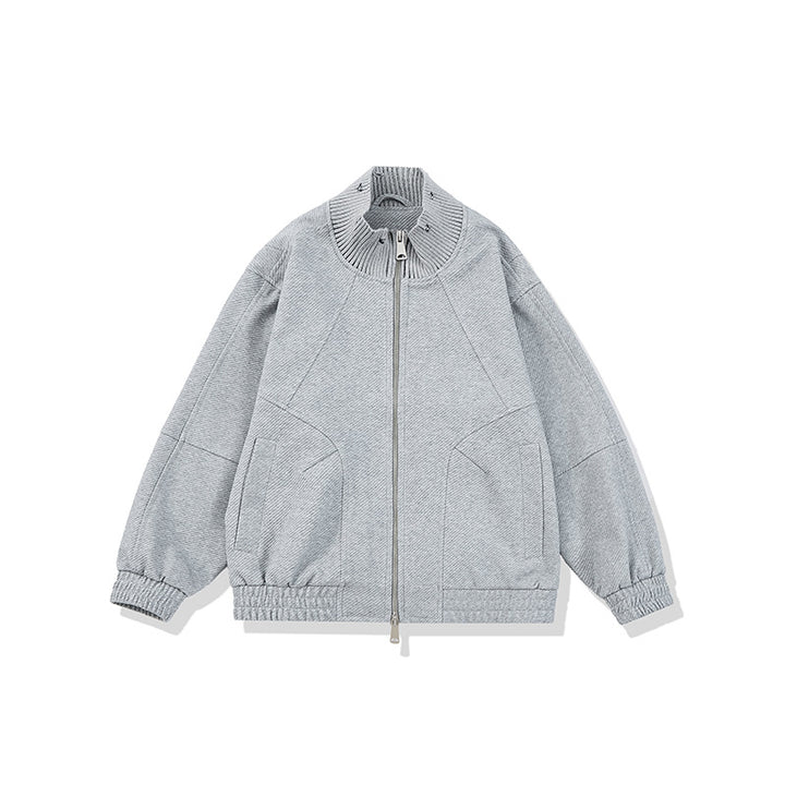 Unisex Boxy-Strickmix Übergangsjacke mit hohem Rippenkragen und elastischem Saum Echoarchiv