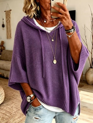 Damen nan Oversize Strickponcho mit Kapuze und kurzen Ärmeln Echo Archiv