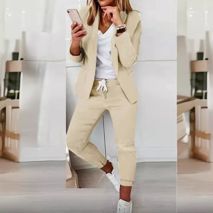Damen nan lässiges Hosenanzug-Set mit Joggerhose, Kordelzug und tailliertem Blazer Echo Archiv