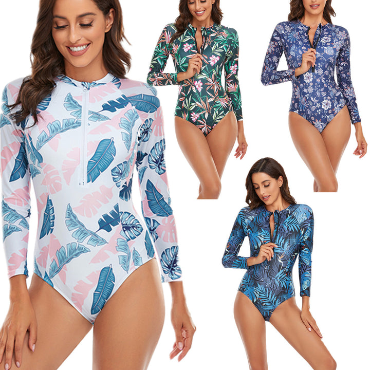 Damen Sportlicher Einteiler mit Langarm und floralem Muster Echo Archiv