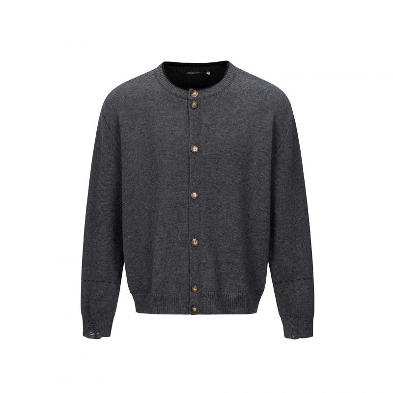 Unisex Boxy Strick-Cardigan mit Rundhals, durchgehender Knopfleiste und gerippten Abschlüssen Echo Archiv