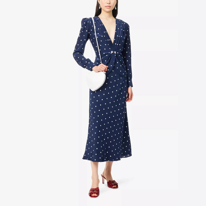 Damen Elegantes Polka-Dot Maxikleid mit tiefem V-Ausschnitt Echo Archiv