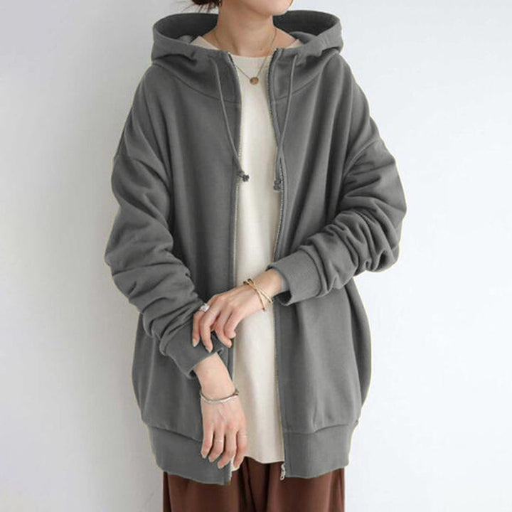 Damen nan oversized Kapuzenlongpullover mit Reißverschluss und Eingrifftaschen Echo Archiv