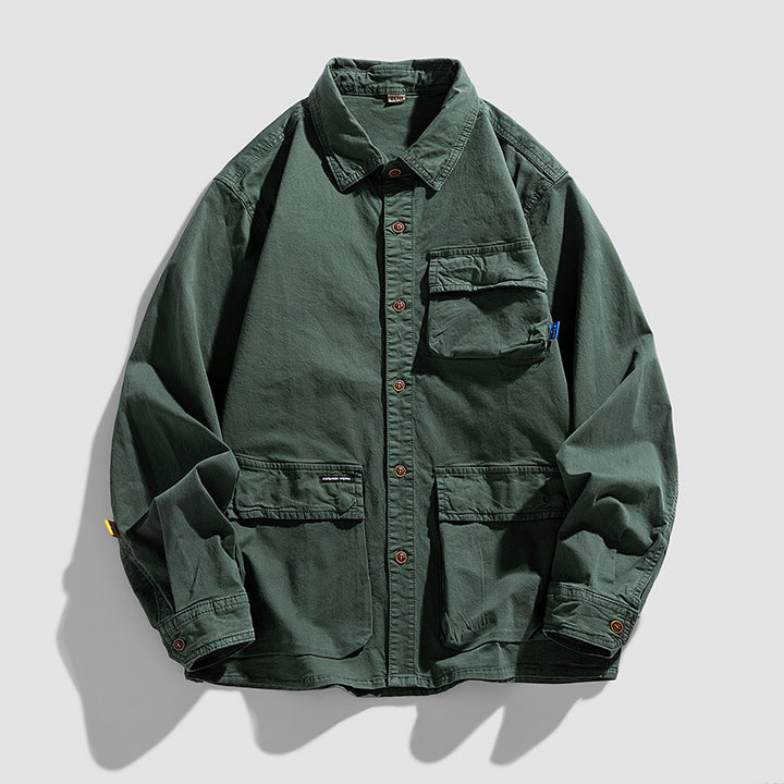Herren Lockere Utility-Overshirt-Jacke mit Mehrfach‑Taschen aus robustem Baumwoll‑Twill Echo Archiv