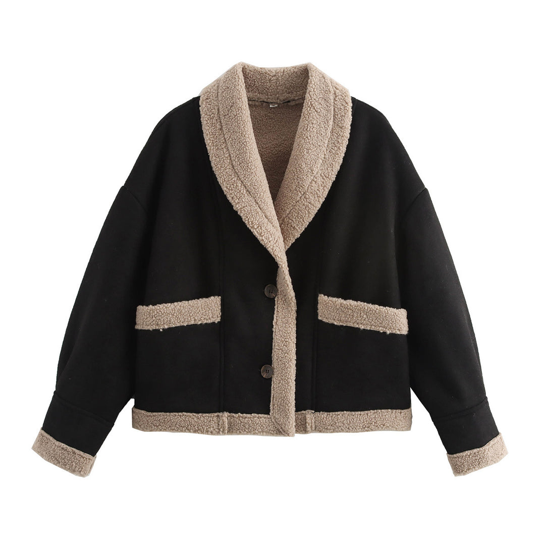 Damen nan boxy Kurzjacke im Aviator Look mit großem Schalkragen und Teddyfutter Echo Archiv