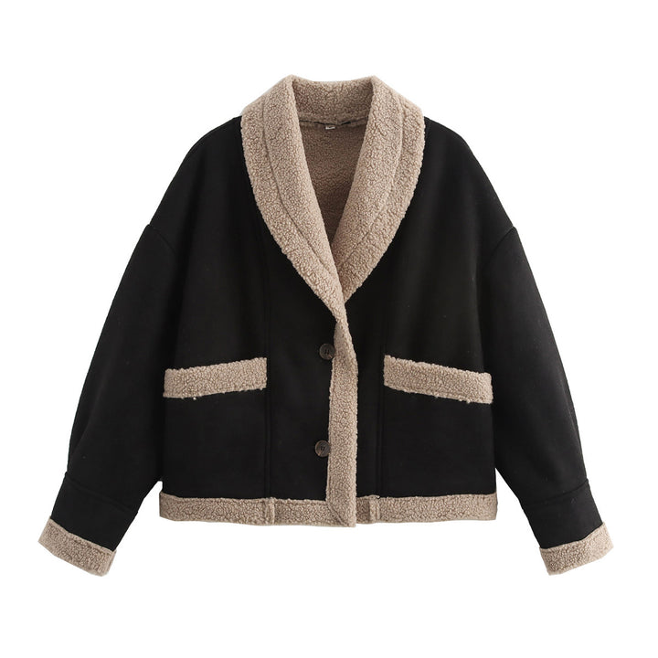 Damen nan boxy Kurzjacke im Aviator Look mit großem Schalkragen und Teddyfutter Echo Archiv