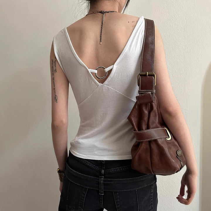 Damen elegantes Drapeetop mit Kreuzdetail Echo Archiv