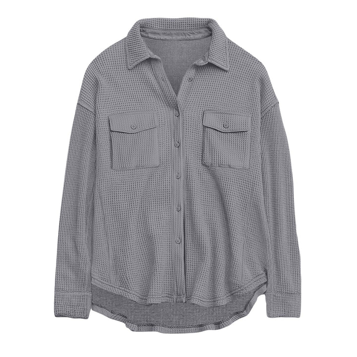 Damen nan oversized Waffelstrick Hemdjacke mit Brusttaschen und Knopfleiste Echo Archiv