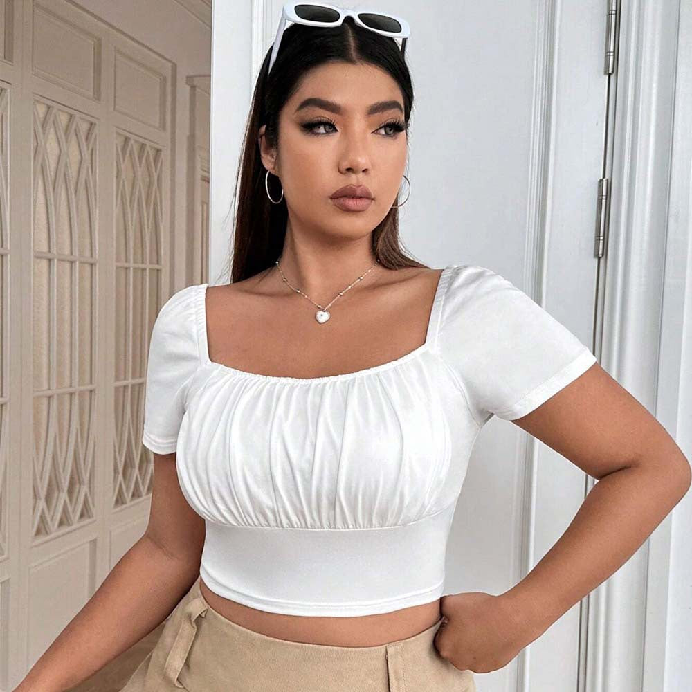 Damen Crop-Top mit gerafftem Design und nostalgischen Puffärmeln Echo Archiv