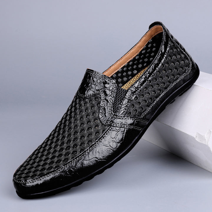 Herren Atmungsaktiver Lochleder-Slipper im Mokassin-Stil mit flexibler Gummisohle – Tavélo