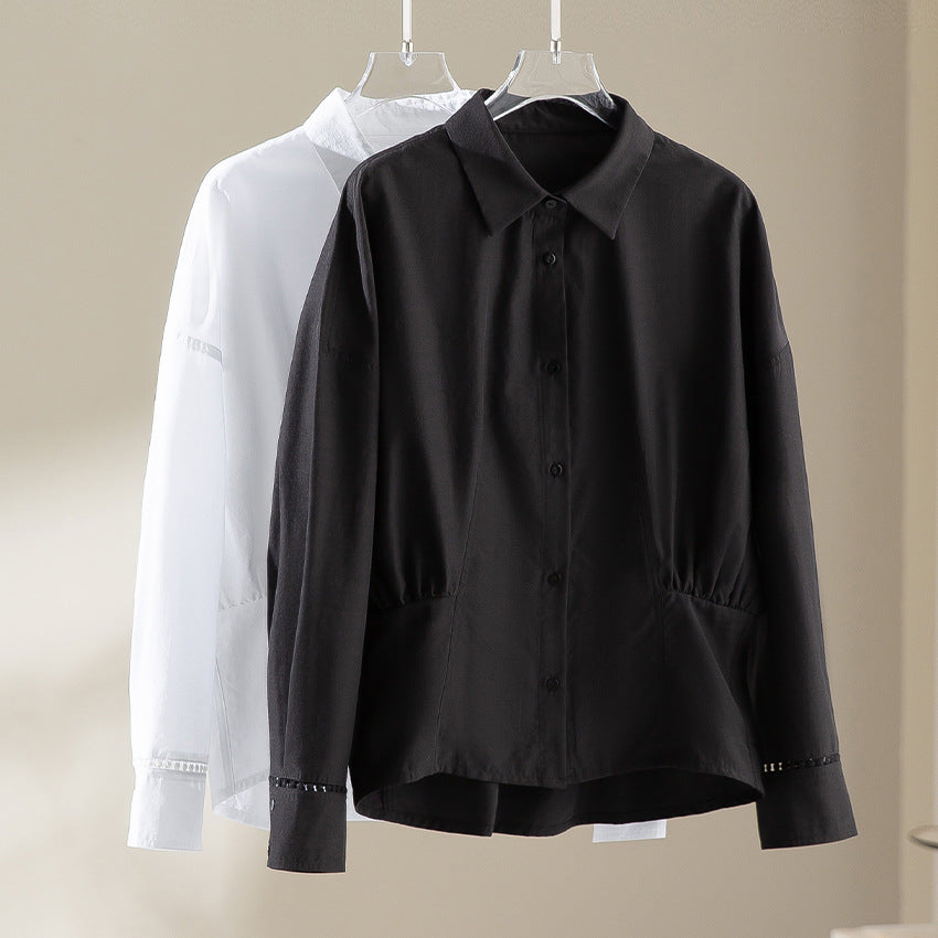 Damen Baumwollbluse mit seitlichen Raffungen und legerer Oversize-Silhouette Echoarchiv