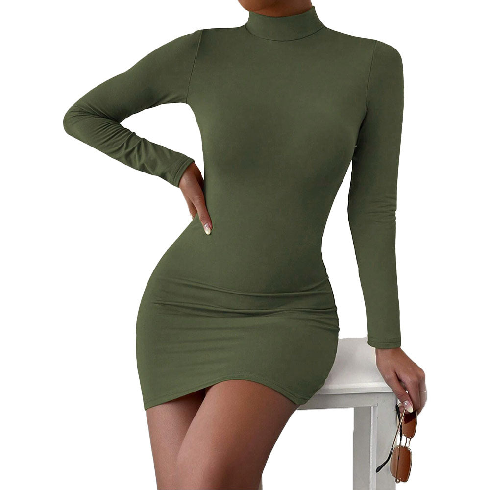 Damen figurbetontes Langarm-Minikleid mit Stehkragen und Sculpting-Jersey – Élara