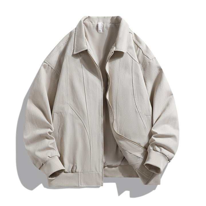 Men's oversized collared zip-up lined utility bomber jacket with angled welt pockets – Brevano