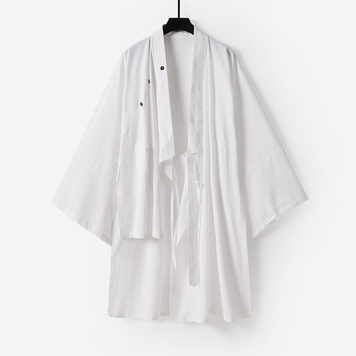 Unisex Oversize-Kimono-Mantel aus Baumwollmix mit weitem Schnitt und Bindegürtel Echoarchiv
