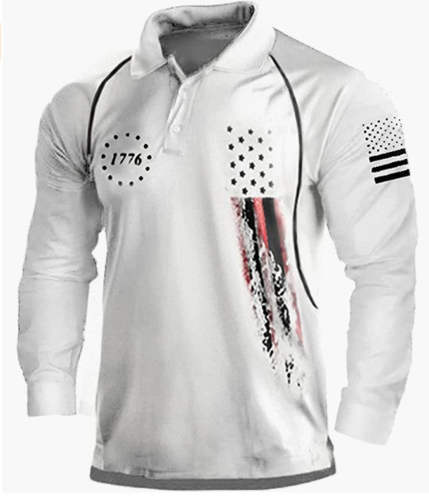 Herren Langarm Poloshirt mit patriotischem Design und funktionellem Schnitt Echoarchiv
