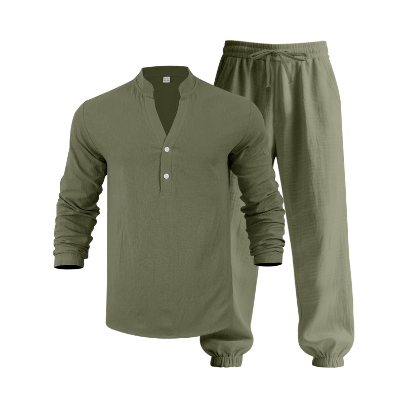 Herren lässiges langärmliges Oberteil mit Knopfleiste und entspannter Jogginghose Echoarchiv