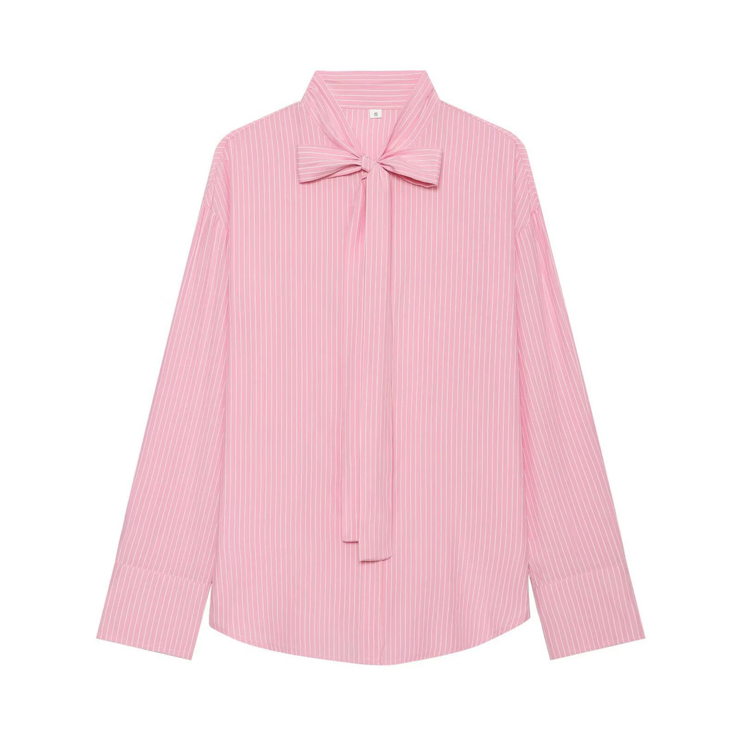 Damen Weite Bluse mit Schluppenkragen und Nadelstreifen Echo Archiv