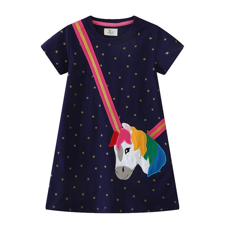 Mädchen Kurzarm Kleid mit bezauberndem Einhorn-Motiv Echo Archiv