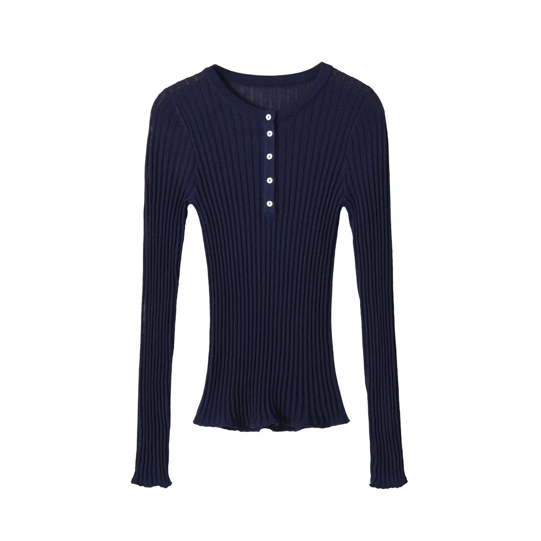 Damen Feinstrick-Longsleeve mit Rippstruktur und Knopfleiste Echo Archiv