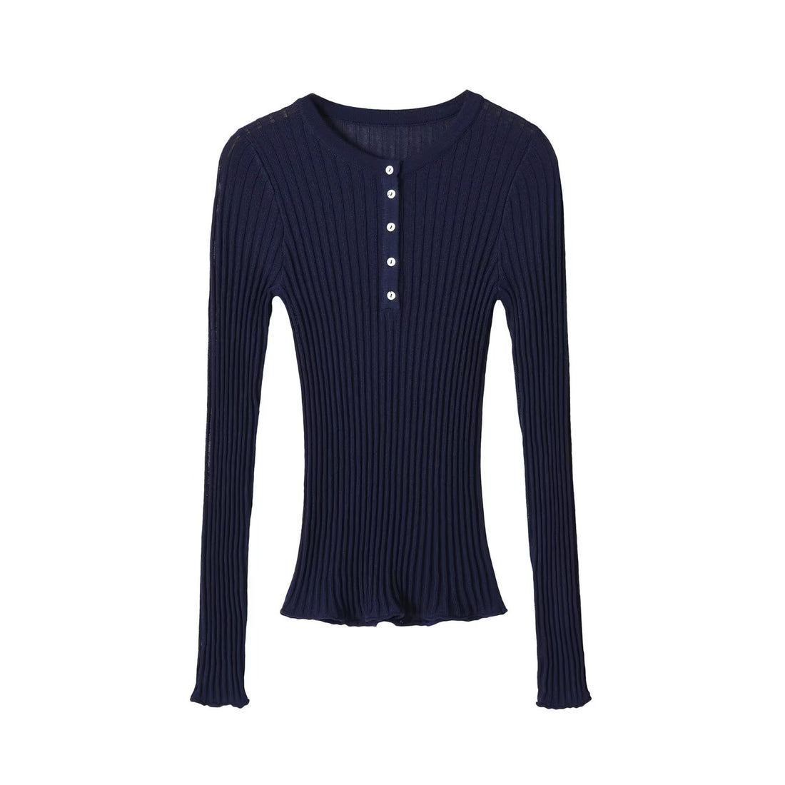 Damen Feinstrick-Longsleeve mit Rippstruktur und Knopfleiste Echo Archiv