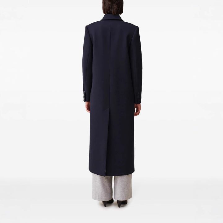 Damen langer minimalistischer Mantel mit geradem Schnitt und Hemdkragen Echoarchiv