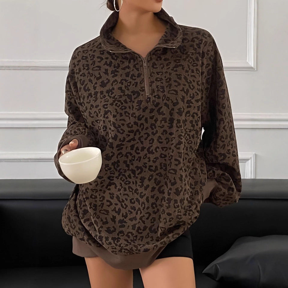 Damen Gemusterter Oversized Pullover mit Stehkragen Echoarchiv