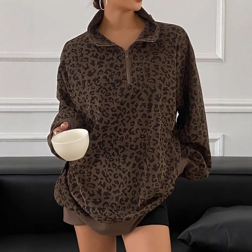 Damen Gemusterter Oversized Pullover mit Stehkragen Echoarchiv
