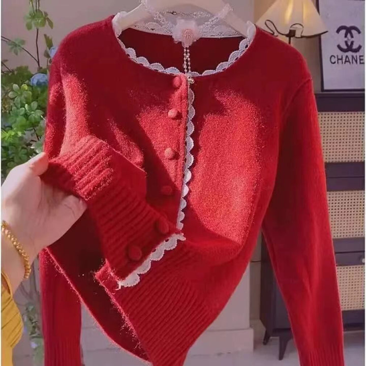 Damen Verspielte Strickjacke mit Spitzenelementen Echo Archiv