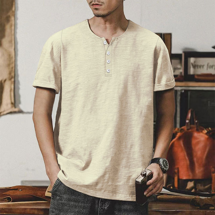 Herren Casual Henley-T-Shirt aus hochwertiger Baumwolle mit Knopfleiste Echoarchiv