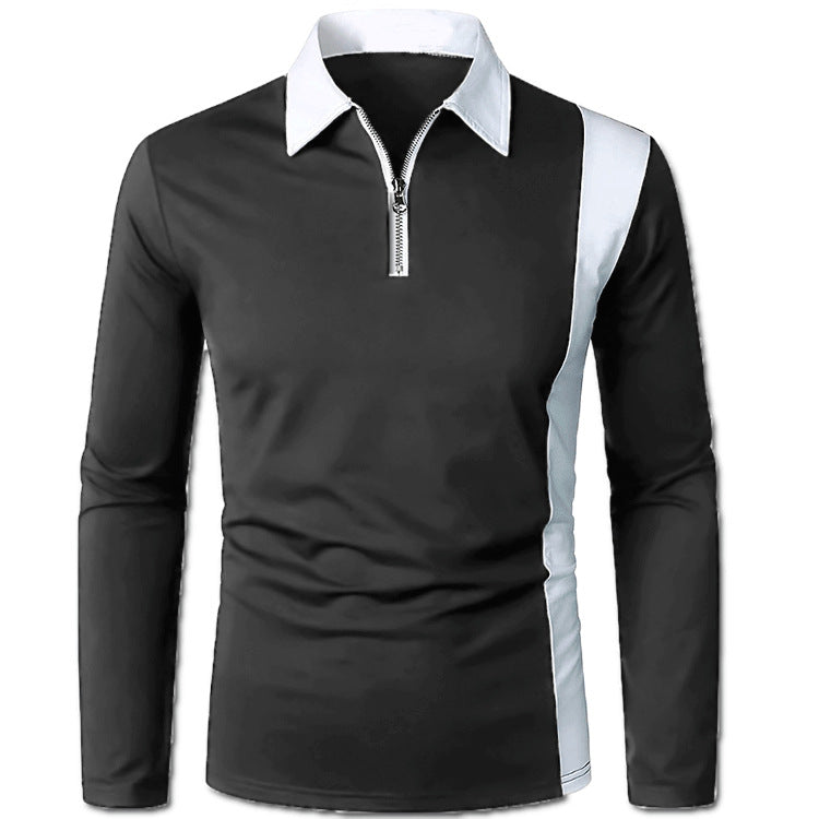 Herren Langarm Poloshirt mit modernem Reißverschluss und kontrastierenden Einsätzen Echoarchiv