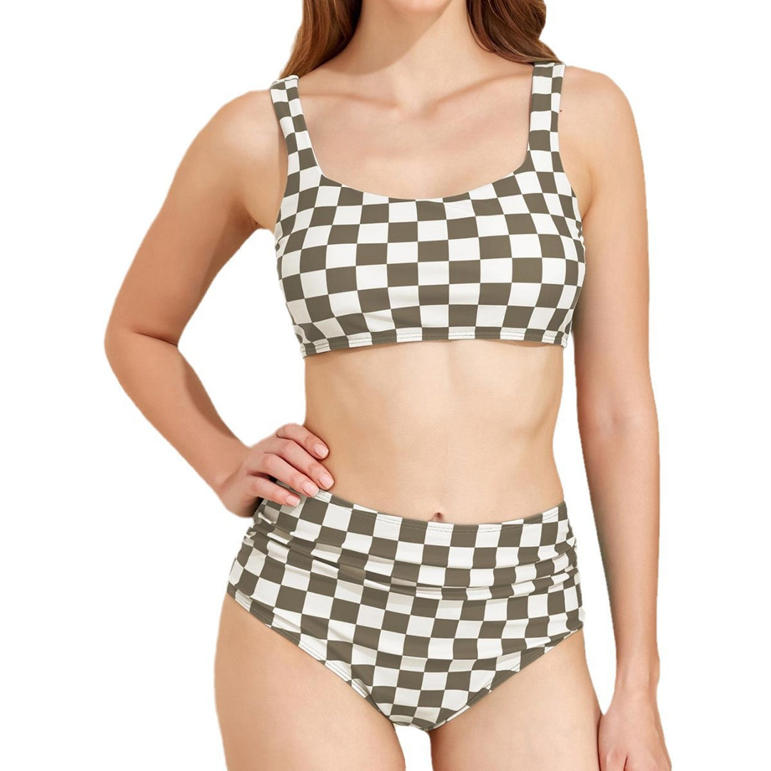 Damen Hochband-Bikini-Set mit kariertem Design Echo Archiv