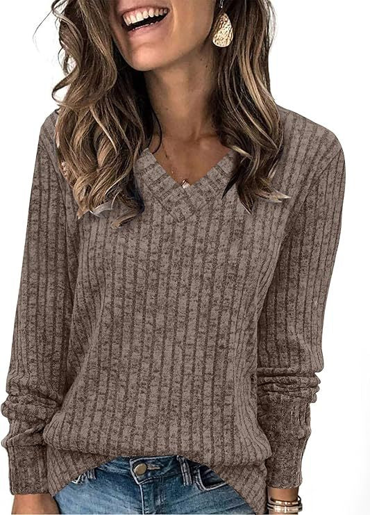 Damen Gerippter V‑Ausschnitt Feinstrickpullover mit lässiger Oversize-Passform Echo Archiv