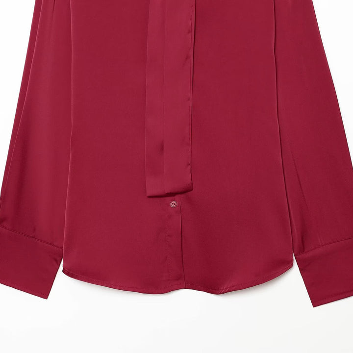 Damen Seidenähnliche Bluse mit Bindeschleife, Oversize-Schnitt und verdeckter Knopfleiste Echoarchiv