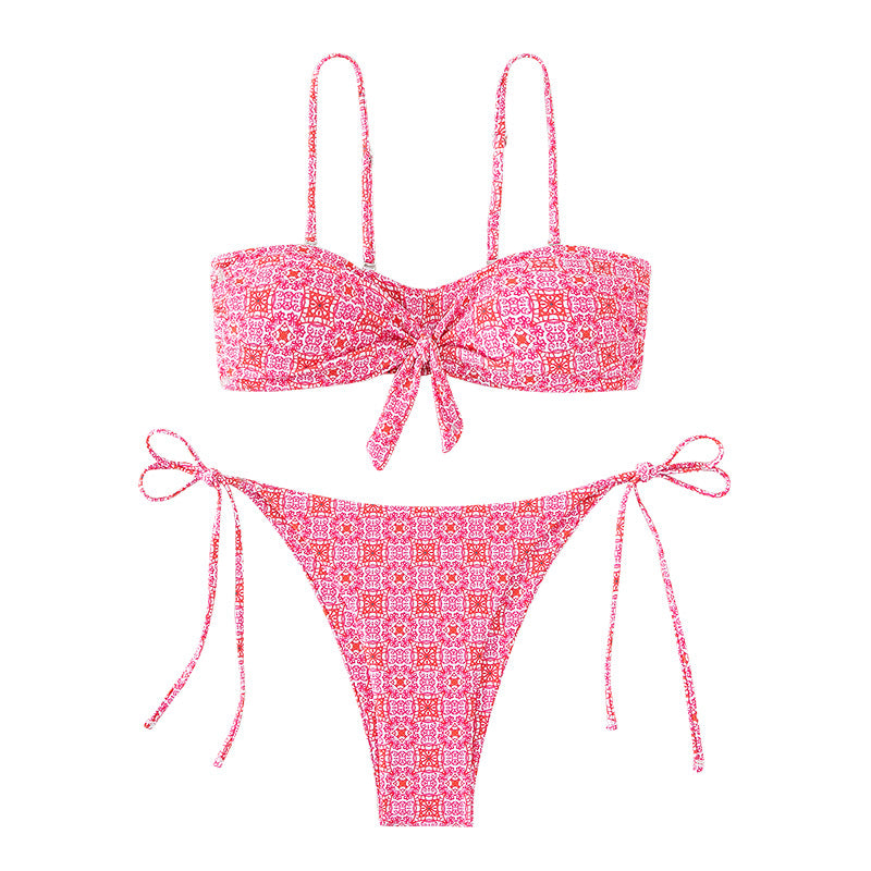 Damen Bandeau-Bikini mit dekorativem Knoten und verspielten Bindebändern Echo Archiv