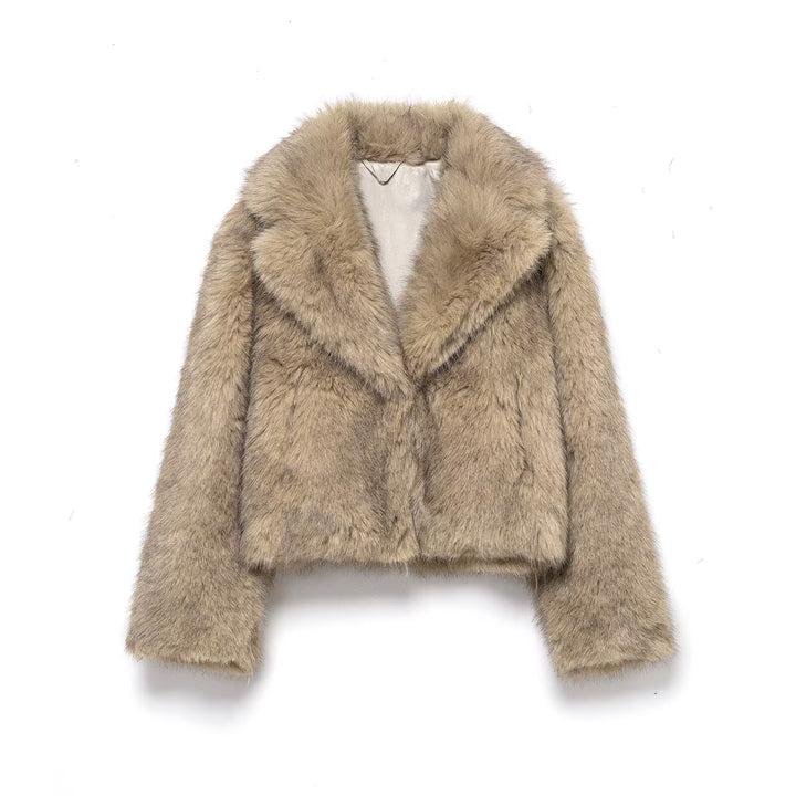 Damen Kurz geschnittener Faux-Fur-Mantel mit weitem Reverskragen Echo Archiv