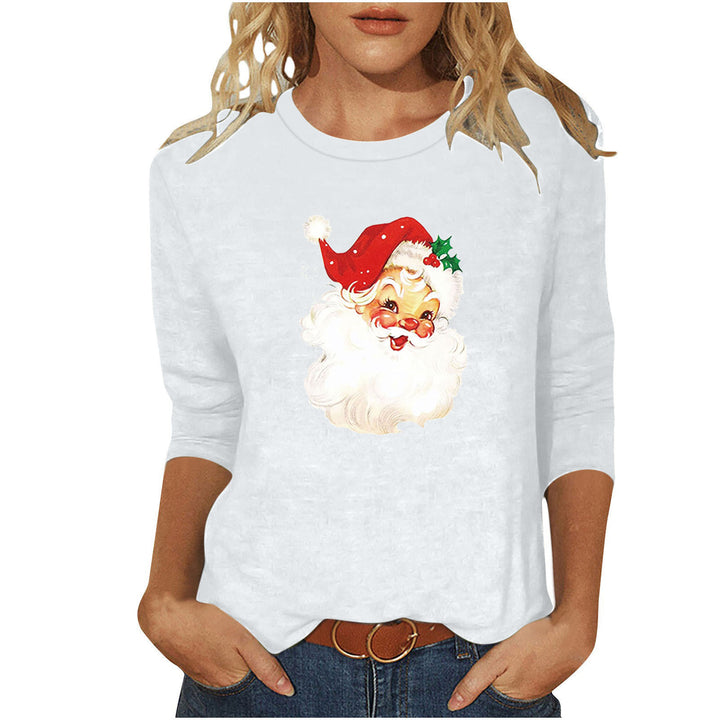 Damen lässiges Sweatshirt mit nostalgischem Weihnachtsmannprint und dreiviertelärmeln – Avérine