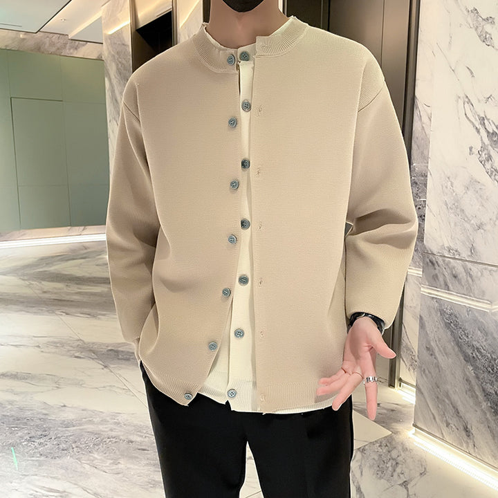 Herren Leichter Feinstrick-Cardigan mit Rundhals, Minimaler Optik und Kontrastknopfleiste Echoarchiv