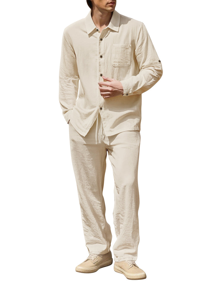 Herren lässiges Leinen-Hemden und Hosen Set Echoarchiv