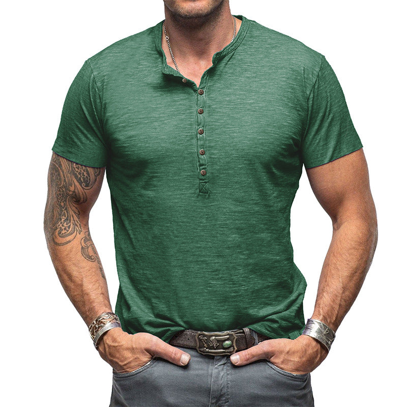 Herren Kurzarm Henley-T-Shirt mit strukturierter Knopfleiste Echoarchiv