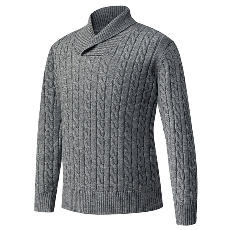 Herren Grobstrickpullover mit modernem Schalkragen und Zopfmuster Echoarchiv