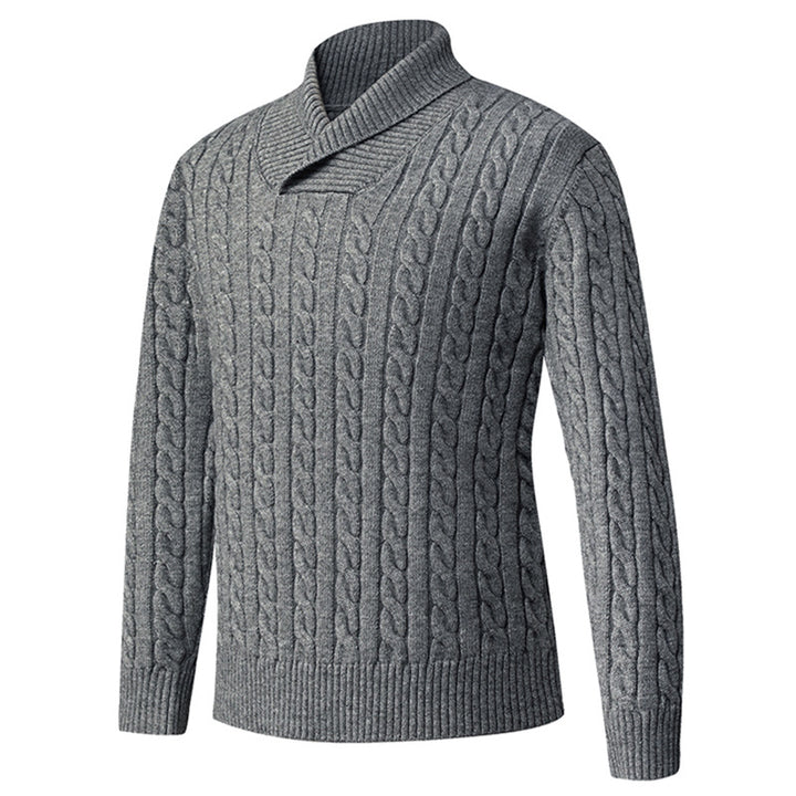 Herren Grobstrickpullover mit modernem Schalkragen und Zopfmuster Echoarchiv