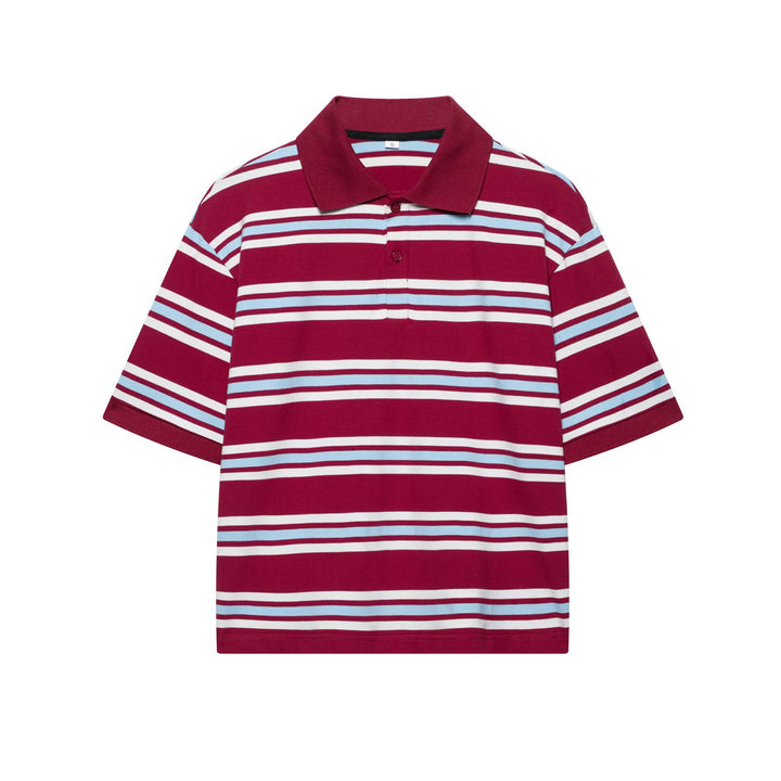 Damen Lässiges Langarm-Poloshirt mit Streifenmuster und Rippbündchen Echo Archiv