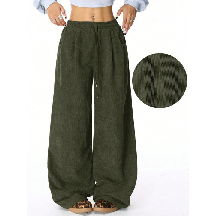 Damen Weite Cordhose mit hohem elastischem Bund und Kordel Echo Archiv