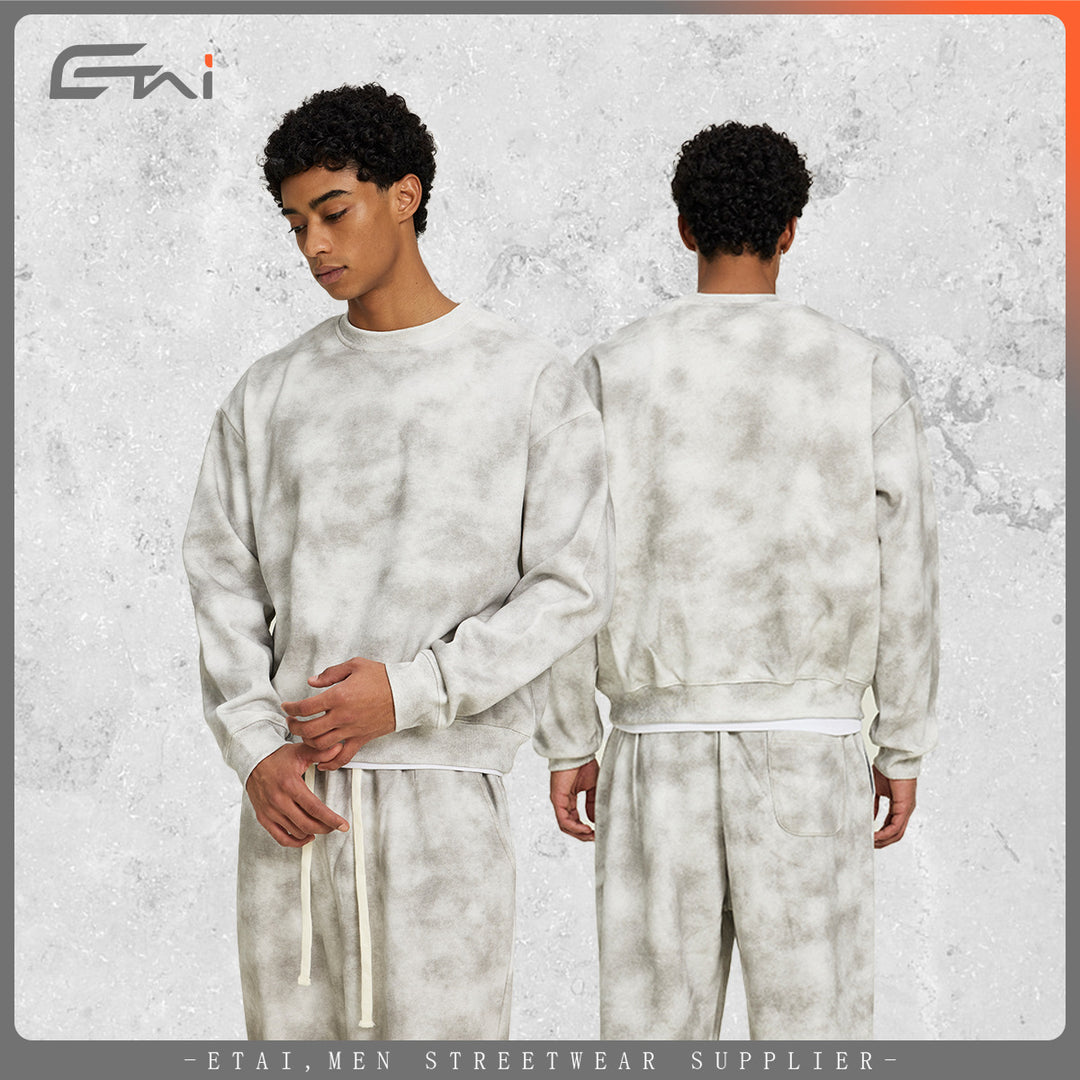 Herren Oversize Batik-Sweatshirt aus Baumwoll-Fleece mit Rundhalsausschnitt Echo Archiv